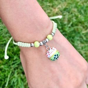 Lime Green Maneki Neko Cat Beaded Lucky Bracelet